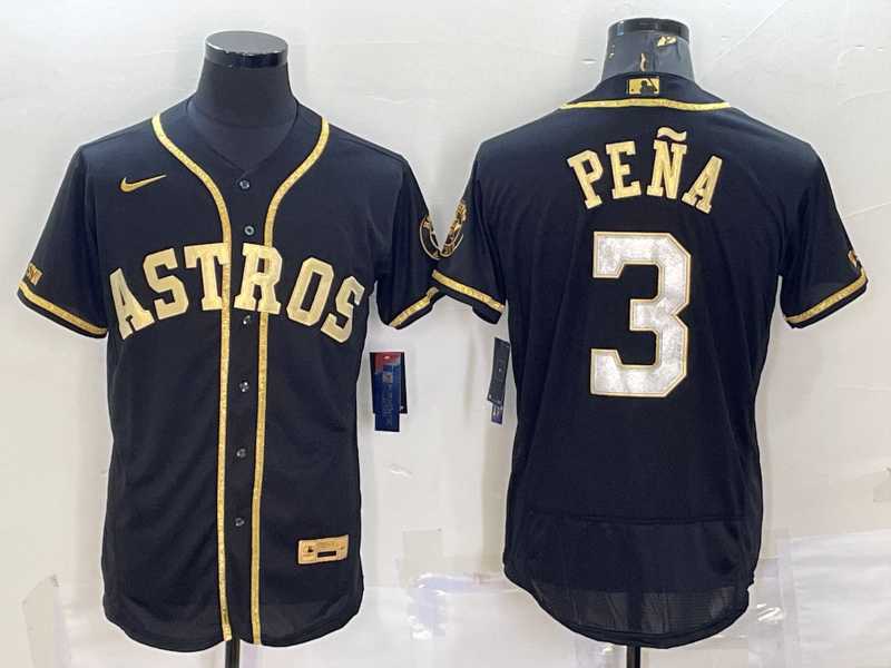 Mens Houston Astros #3 Jeremy Pena Black Gold Flex Base Stitched Jerseys->houston astros->MLB Jersey